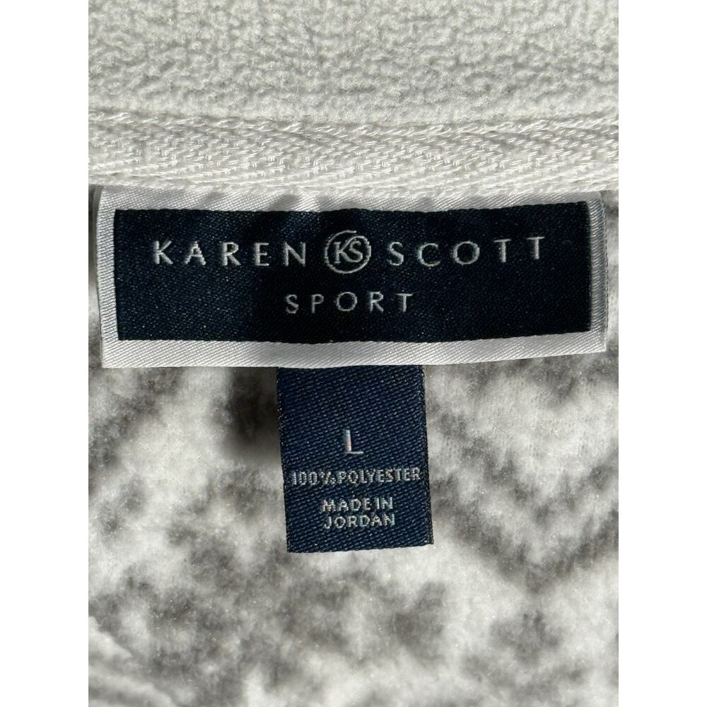 Karen Scott Sport Fleece Jacket Women’s L White Gray Fair Isle Full Zip Cozy - Picture 4 of 4